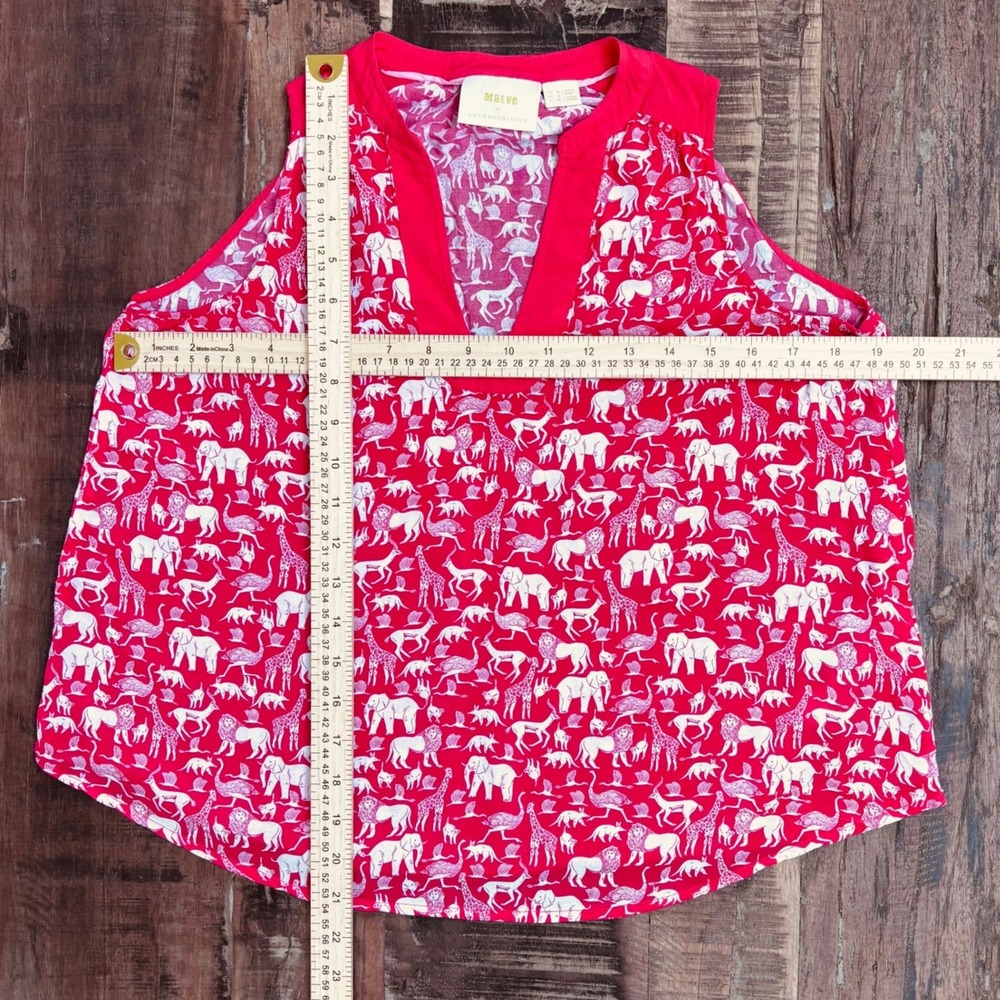 Maeve Anthropologie Whimsical Blouse Red White Safari Animal Print Sleeveless - Picture 3 of 9